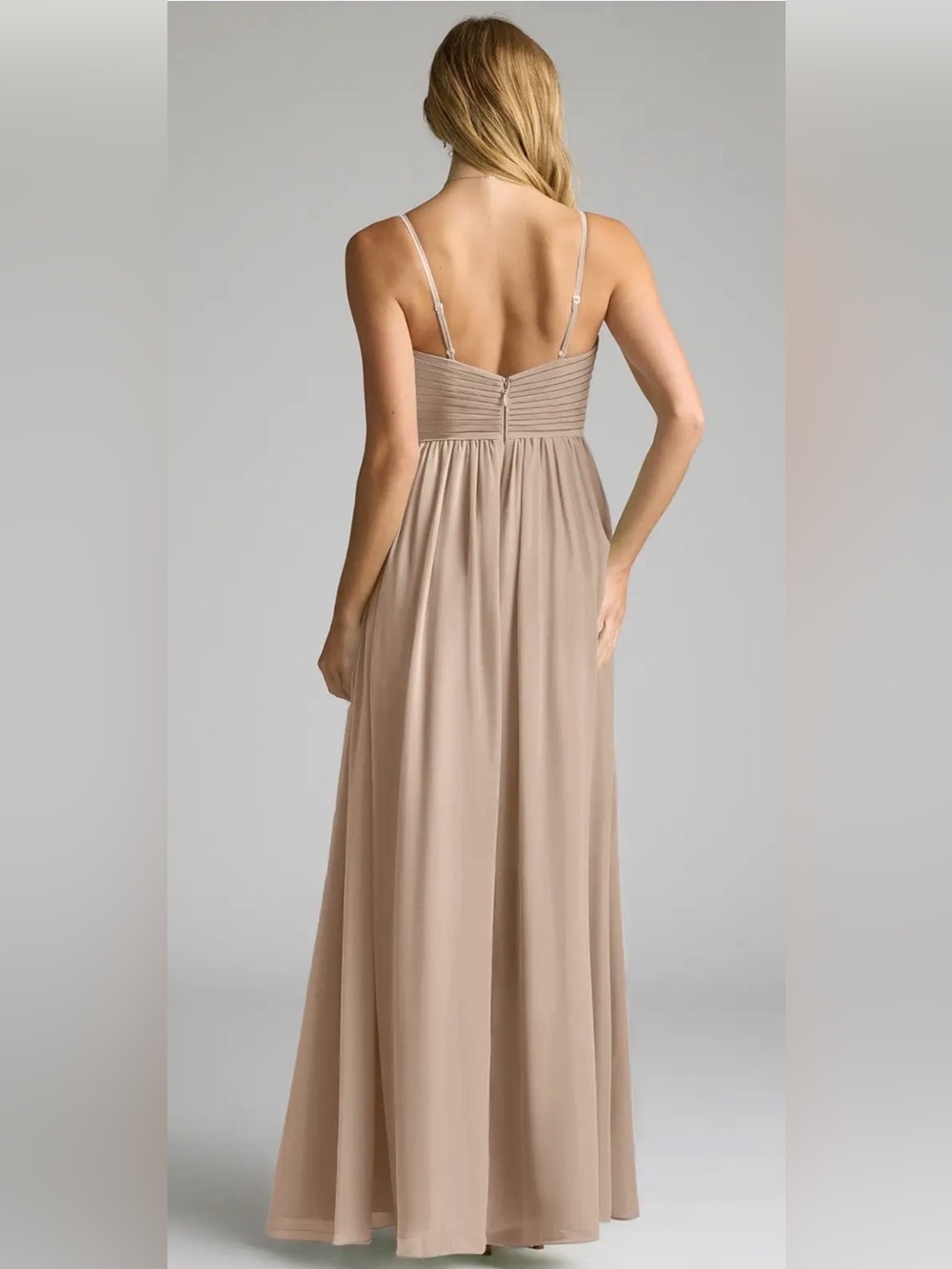 Azazie Alia Taupe A-Line Pleated Chiffon Dress - Picture 2 of 9